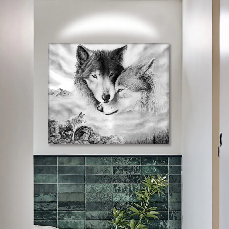 Черно-белое изображение волка на холсте картина постеры и принты Cuadros Quadro