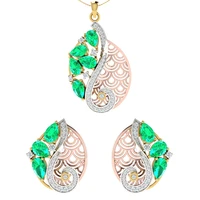 2020 fashion green rhinestones zircon jewelry set for women cute pendant necklace with stud earrings engagement wedding gift