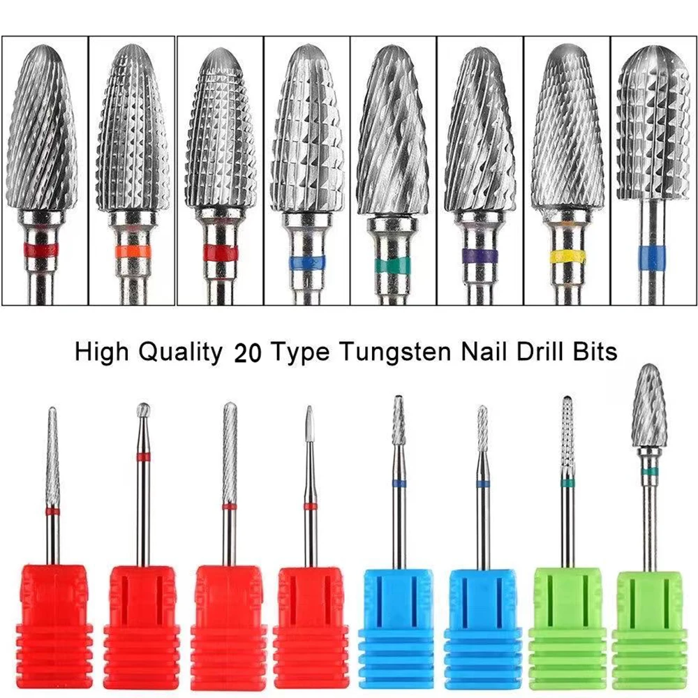 

Фрезы для ногтей вольфрамовые, карбидные, синие, радужные, 20 типов, электрические фрезы для ногтей, резак для маникюрной машинки, аксессуары ...