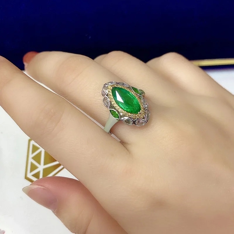 

Women Elegant White Gold Emeralds Horse Eye Zircon Rings Party Engagement Anniversary Gift Colorful Gemstone Exquisite Jewelry