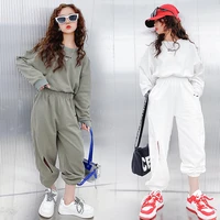 girl sports sets loose sweatshirt ripped casual pants two piece 2022 new clothes for children letter kids hip hop dance outfits