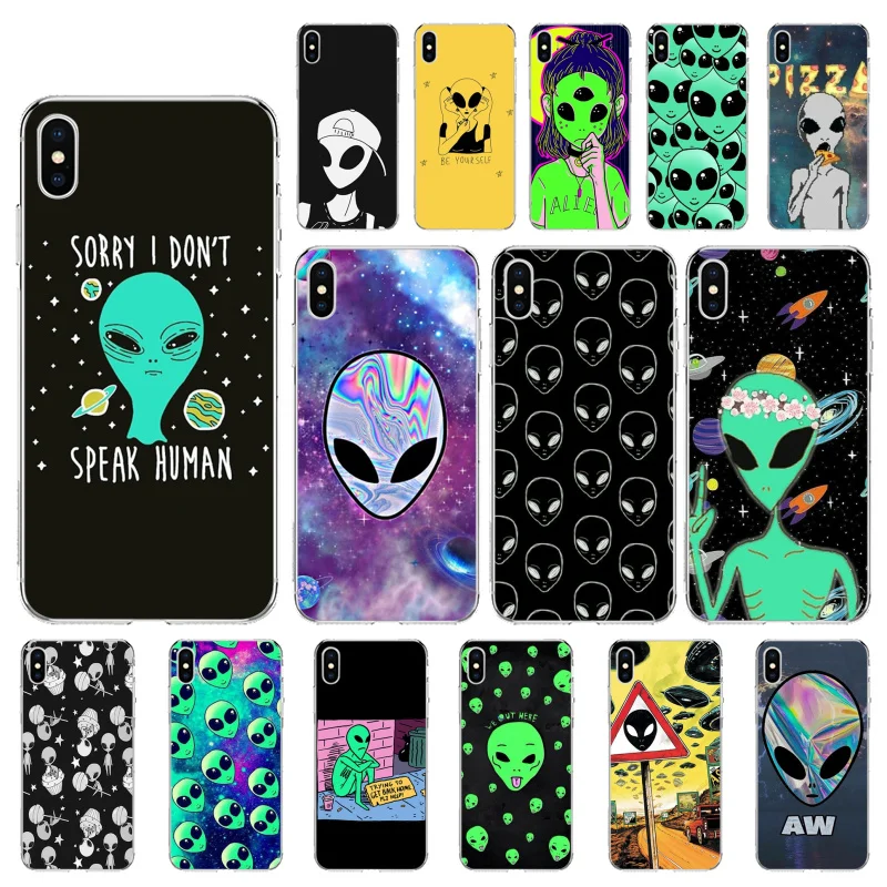 

Aesthetics Cartoon alien space Believe UFO Phone Case For iphone 13 12 mini 12Pro Max SE2 11 11Pro XS MAX XR 7 8 Plus Case