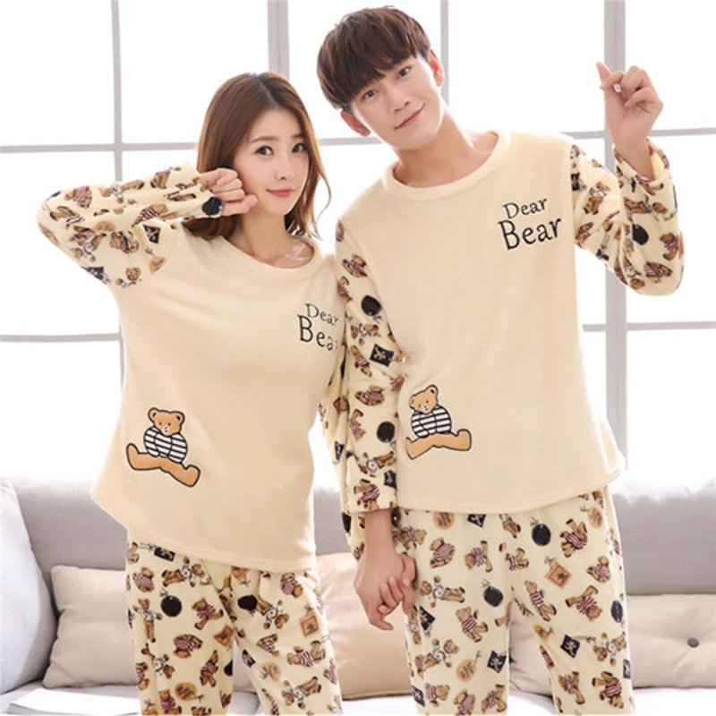 Коралловые парные пижамы для мужчин и женщин осень/зима с длинным рукавом без