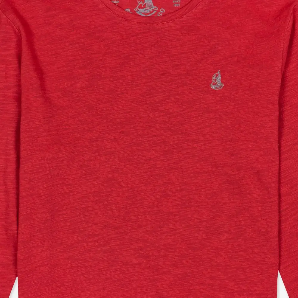 Лонгслив Великоросс однотонный красного цвета R ворот (округлый) фламированная