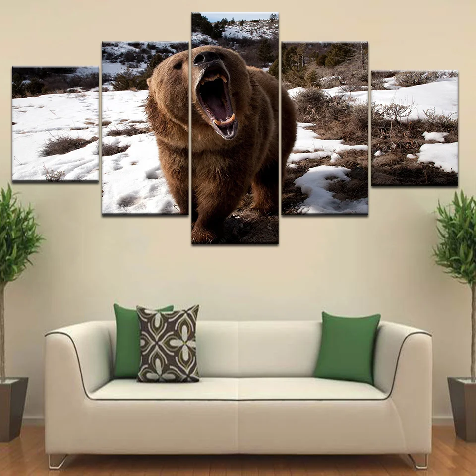 

Wall Art Canvas Painting 5 Pieces Animal Brown Bear Snow Paintings Abstract Pictures Home Living Room Decor