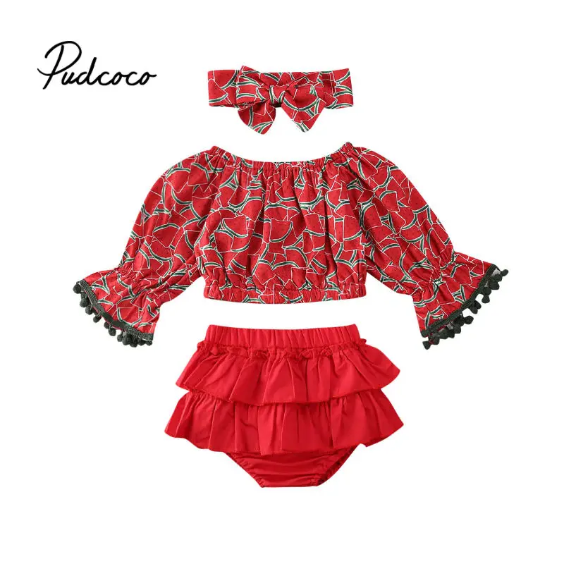 Милые Красные укороченные топы с принтом арбуза для маленьких девочек футболка