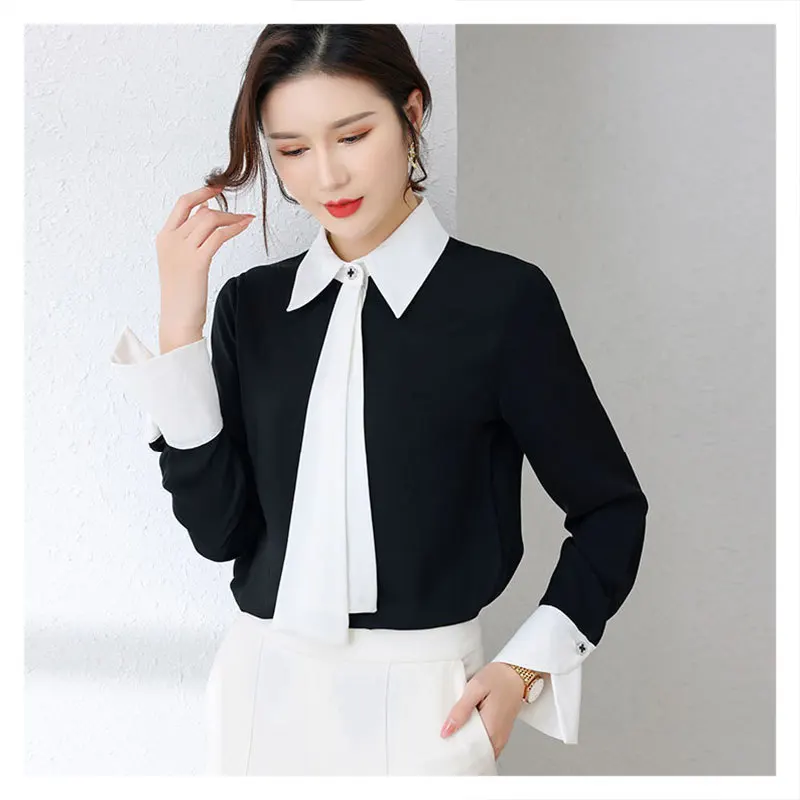 French Small Shirt Large Long Sleeve Silk Shirt 2021 Women's Fashion New Design Silk Elastic Office Commuter Shirt