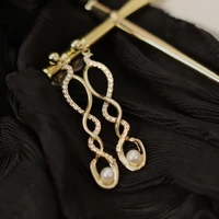 real gold plated 925 silver needle geometric surround rhinestone pearl eardrops trending unique fashionable earrings