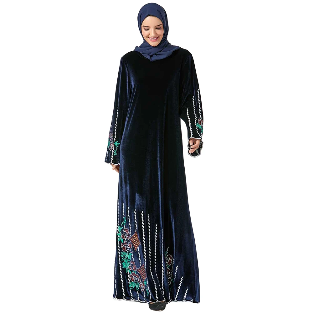 Dubai Women Long Sleeve Maxi Dress Muslim Abaya Velvet Embroidery Robe Kaftan Islamic Party Gown Arab Turkish Middle East Cloth |