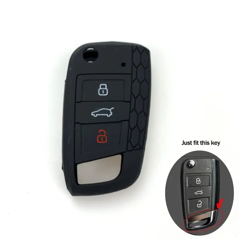 F 3key black Силиконовый чехол для ключей для Volkswagen Skoda Octavia Yeti Roomster Fabia Rapid Superb KODIAQ/Seat Leon Toledo Altea Ibiza - Название цвета: F 3key black