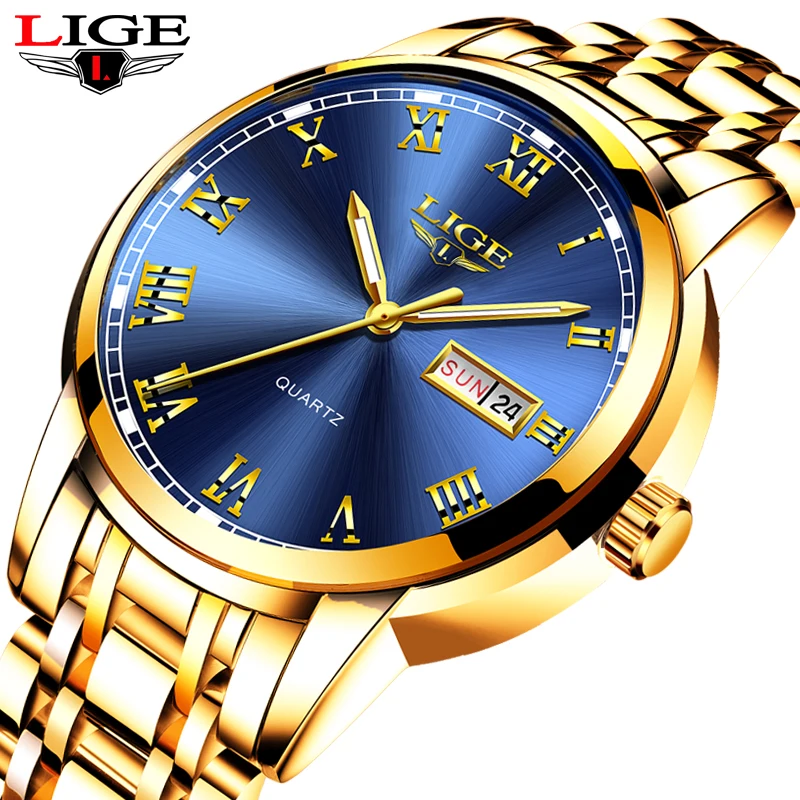Часы наручные LIGE Мужские кварцевые роскошные Брендовые спортивные