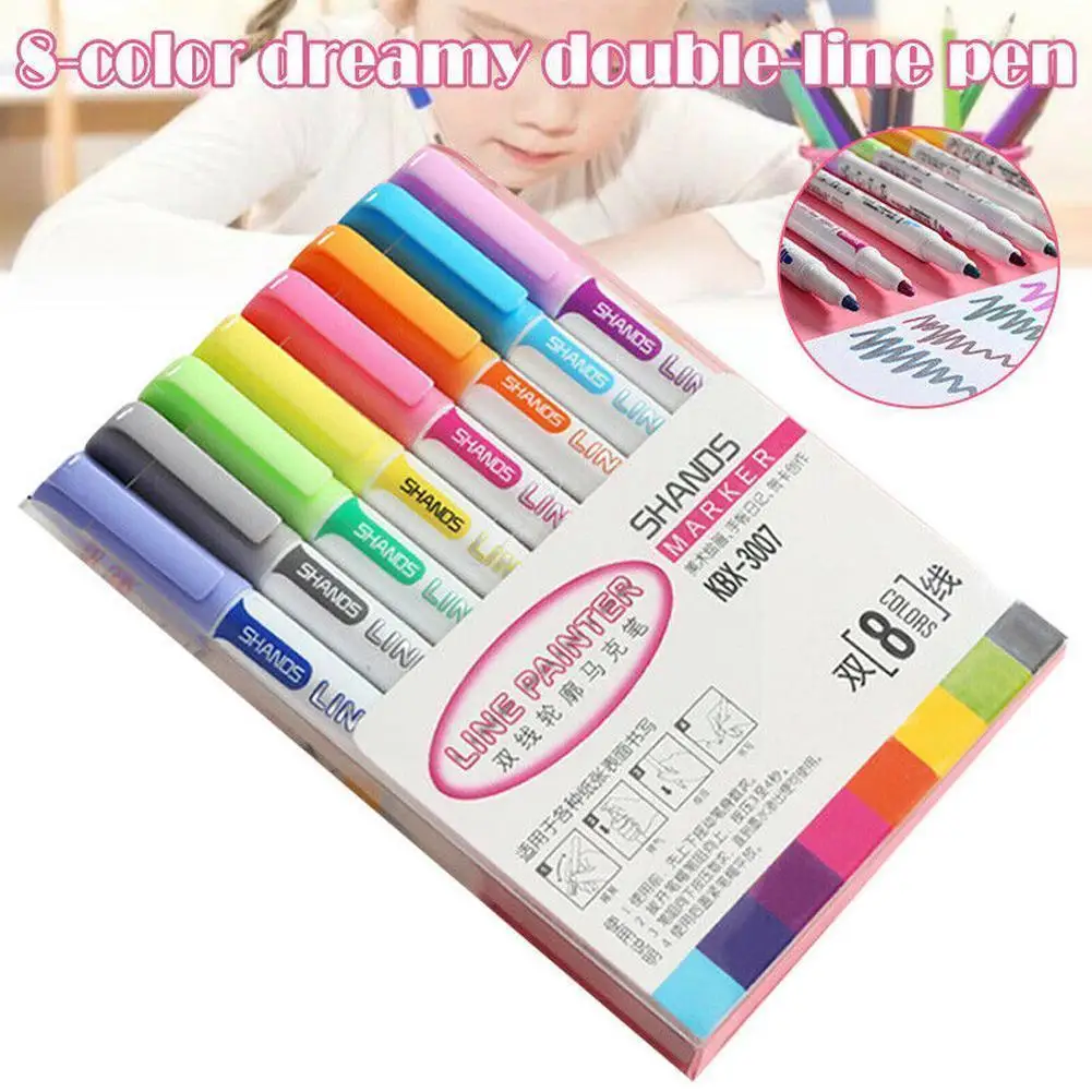 

Double Line Outline Metallic Markers Shimmer Paint Pens For Kids Diy Drawing Marker Pen Art Painting Learning Supplies L8d6