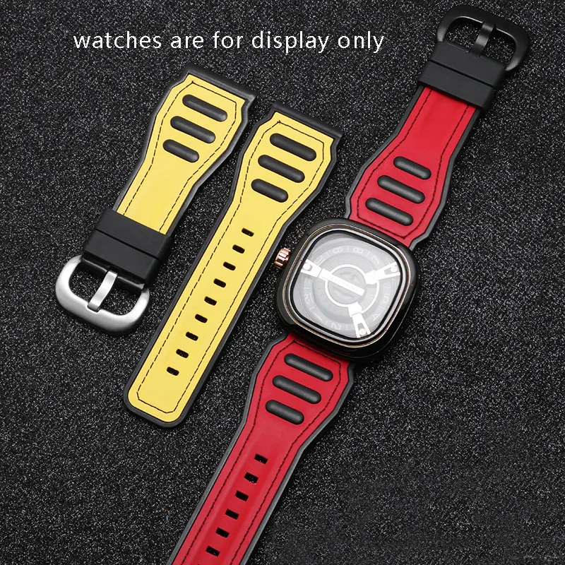 28 мм двойной цвет силиконовый ремешок для часов красный желтый