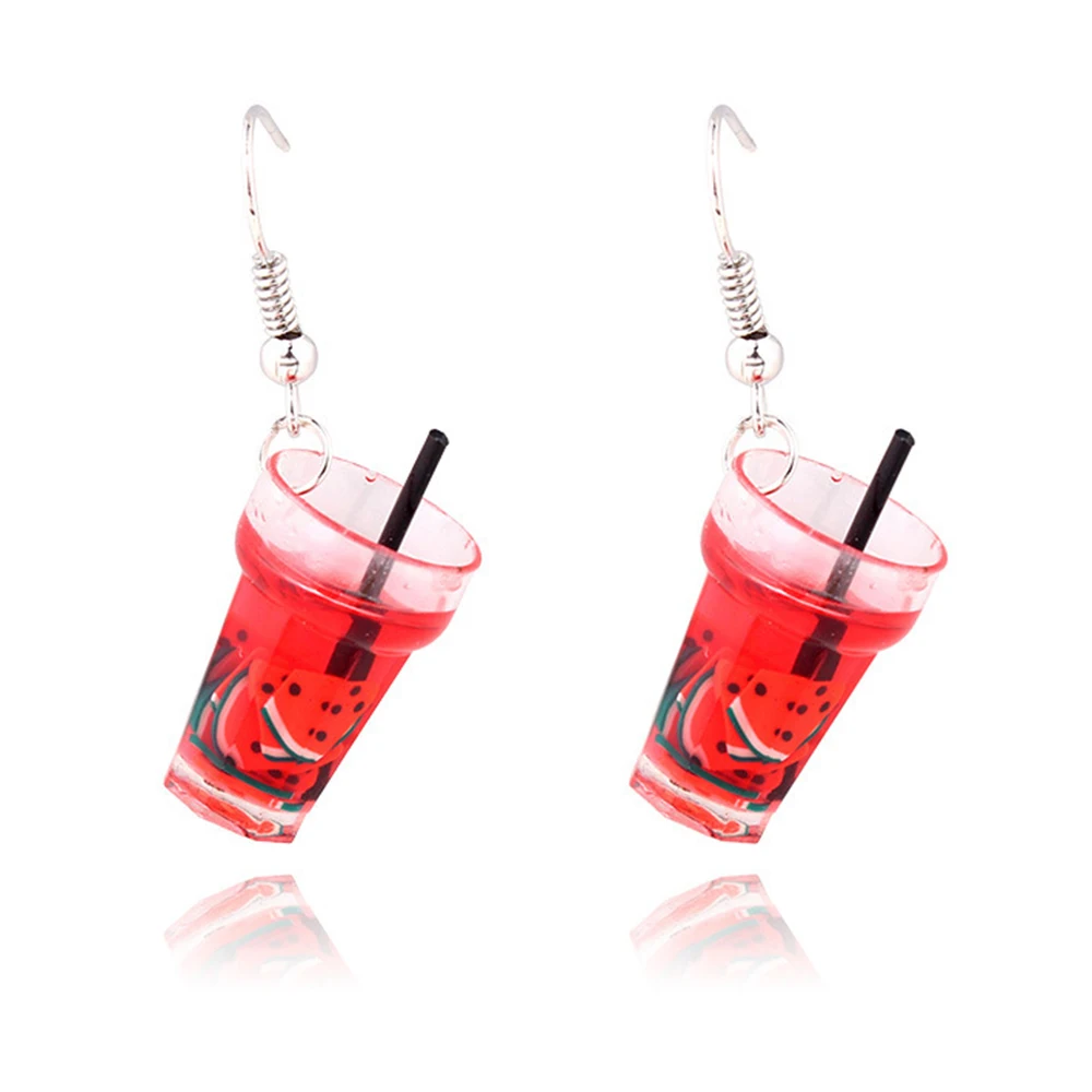Lovely Fruit Milk Tea Drink Charm Bottle Resin Drop Earrings Fashion Candy Color Yellow Lemon Cup Dangle Earring for Women | Украшения и