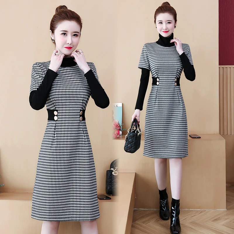 Женское платье размера плюс L 5XL весна осень большие размеры XXXL 3XL XXXXL 4XL в клетку