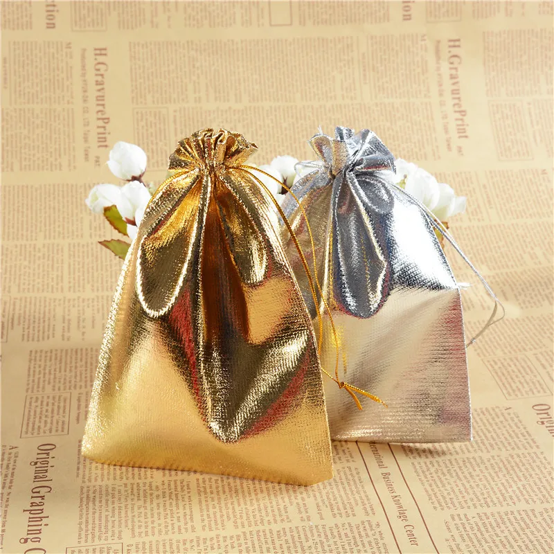 

100pcs/bag 7x9cm 9x12cm 13x18cm Adjustable Jewelry Packing silver/ gold colors drawstring Velvet bag,Wedding Gift Bags & Pouches
