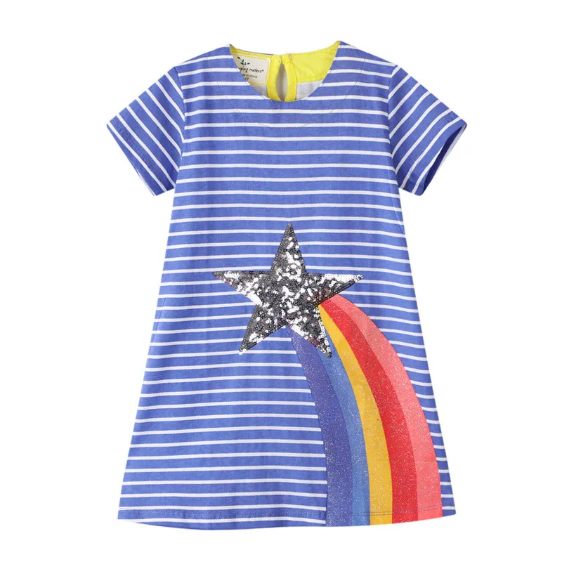 

Jumping Meters Summer Girls Star Dresses for Baby Cotton Clothes Stripe Children's Rainbow Kids Fashion Dresses Girls