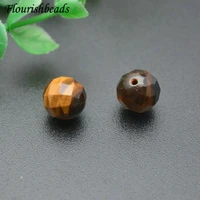 8mm 10mm natural tigers eye faceted round stone beads half hole for earrings diy jewelry findings components 50pcslot