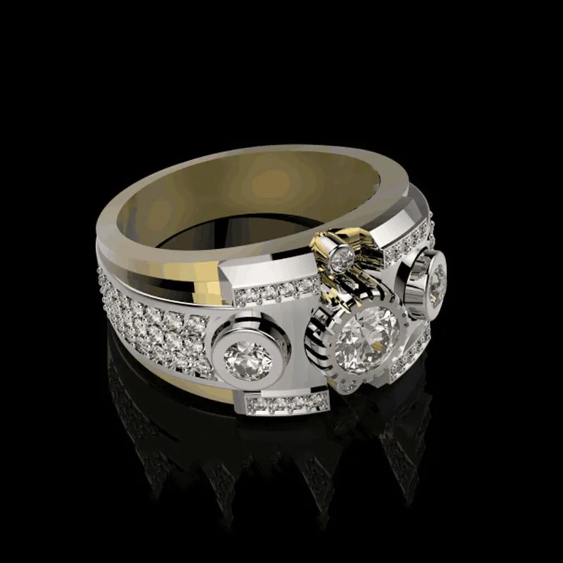 

Hiphop bling cubic zircon men ring crystal full rhinestone punk rock party jewelry gold color wedding rings for women