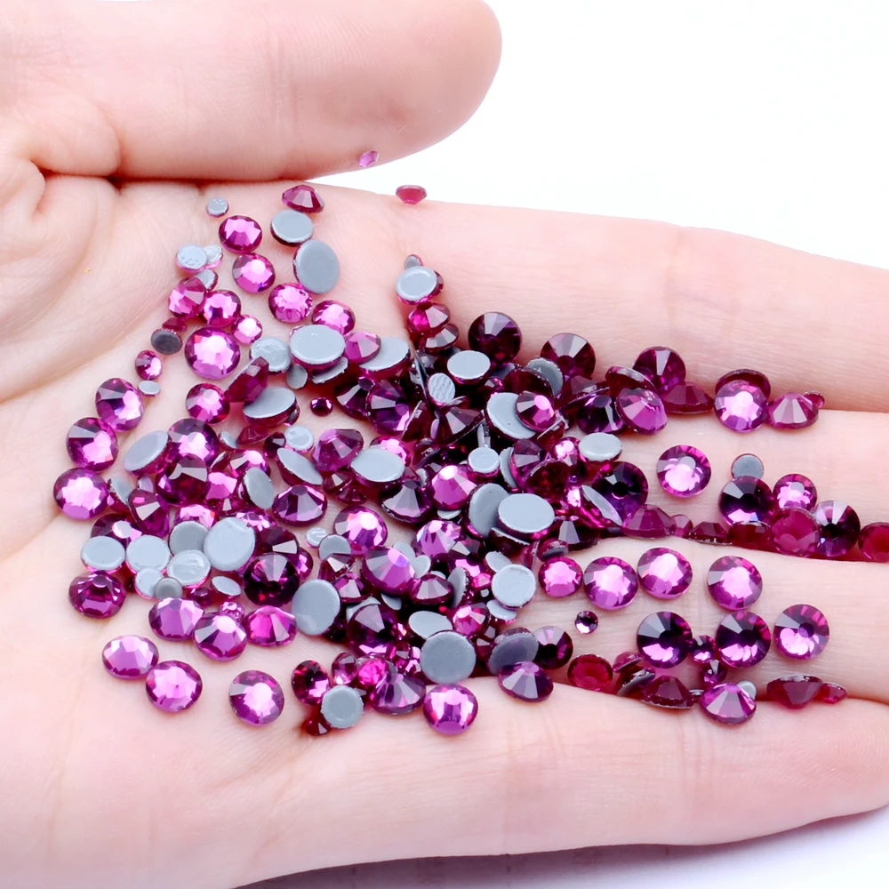 FUSHIA Color Hotfix Strass Rhinestones Flatback Glue Backing Iron On Glass Stones Appliques For Fabric Garments Supplies | Дом и сад