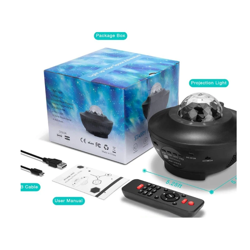 

Projector Lamp LED Star Night Light Wave Sky Starry Galaxy Blueteeth USB Voice Control Music Player Lighting Lamp Star Projector
