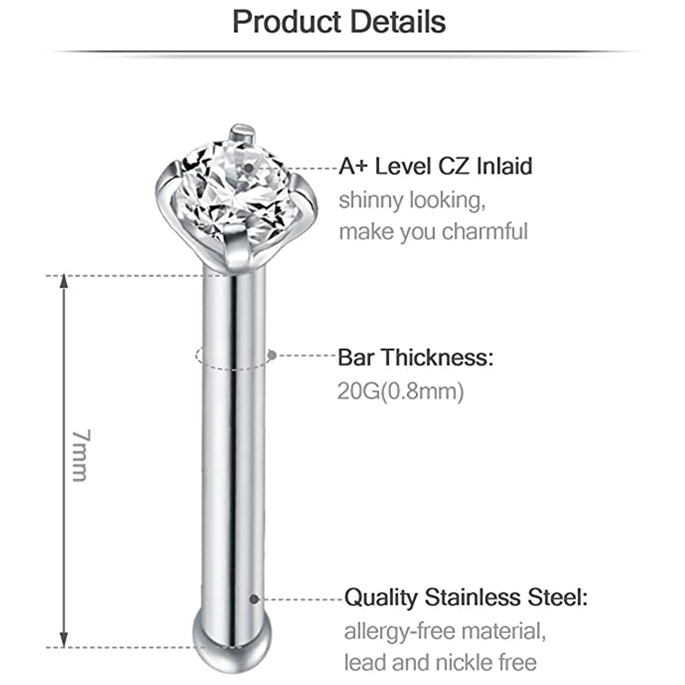 Кольца для пирсинга носа 20 Калибр шпильки бриллиантовые серьги ювелирные