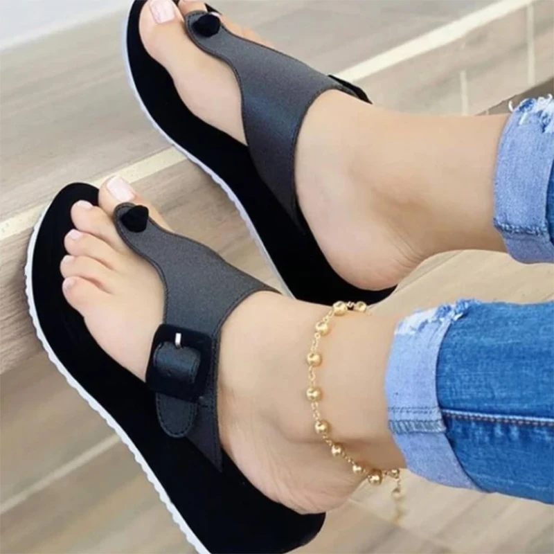 

2021 Summer Women Slippers Fashion Wedges Sandals Beach Casual Platform Flip Flops Shoes Slingback Female Buckle Sandals