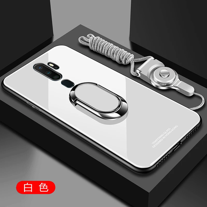 white Для oppo A9 чехол Роскошный Жесткий закаленное стекло с подставкой Кольцо Магнит защитный чехол на заднюю панель для oppo a5 A11X оболочка - Цвет: white