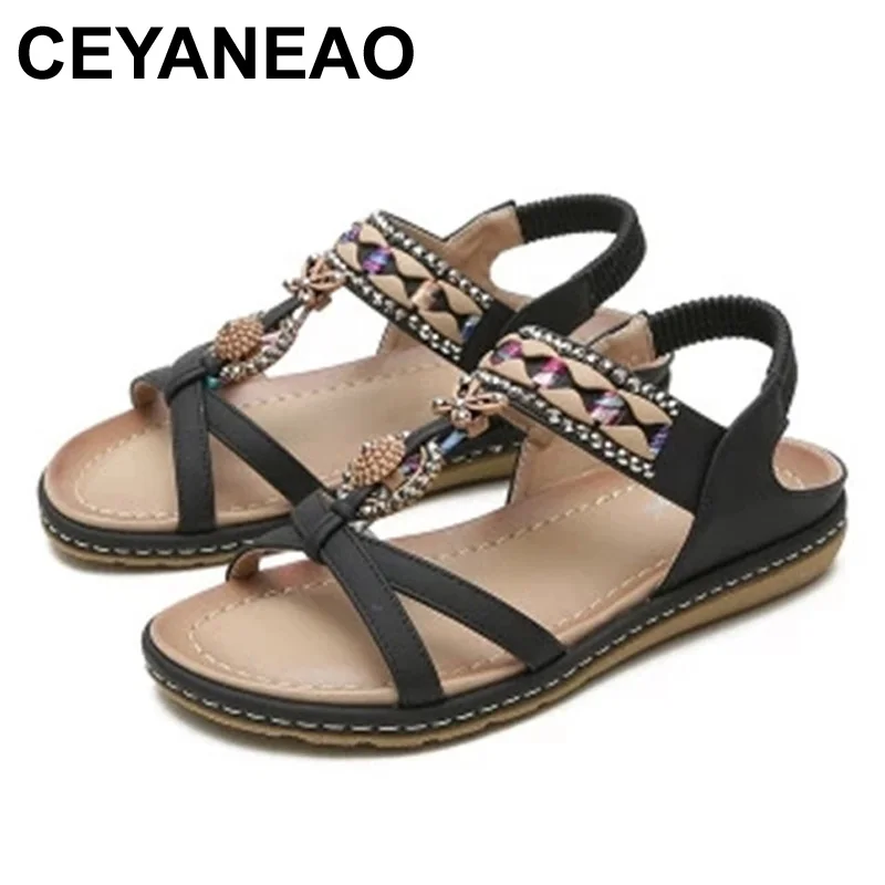 

CEYANEAO Summer new large size ethnic style thick bottom sandals beach beach shoes