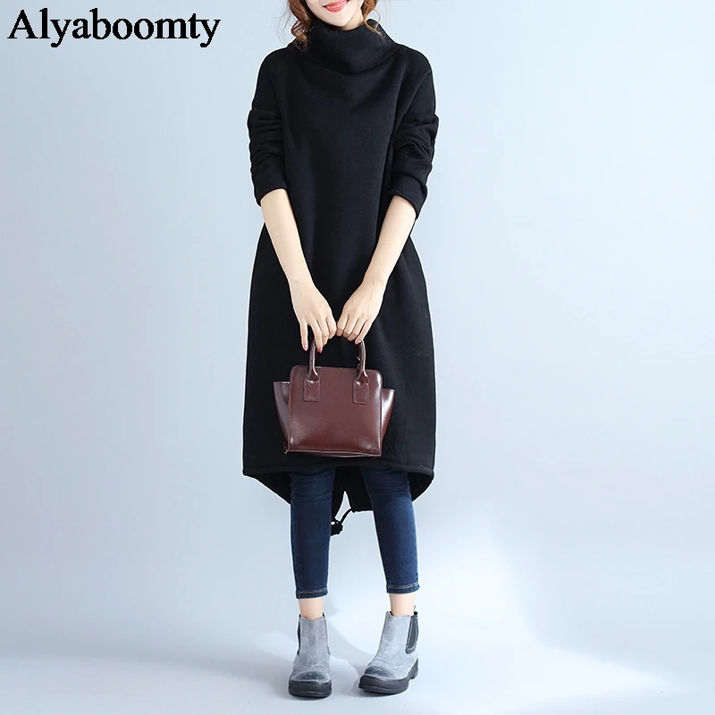 Новое осенне-зимнее женское Теплое повседневное платье с высоким воротником