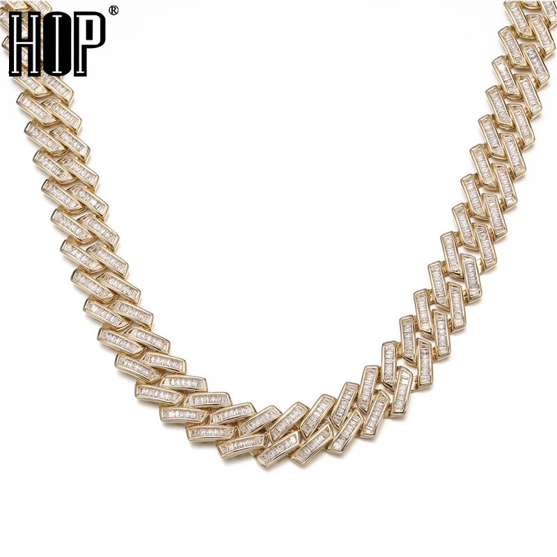 

Hip Hop 19MM Baguette Bling Iced Out CZ Prong Copper Setting AAA+ Cubic Zirconia Stones Necklace For Men Women Jewelry