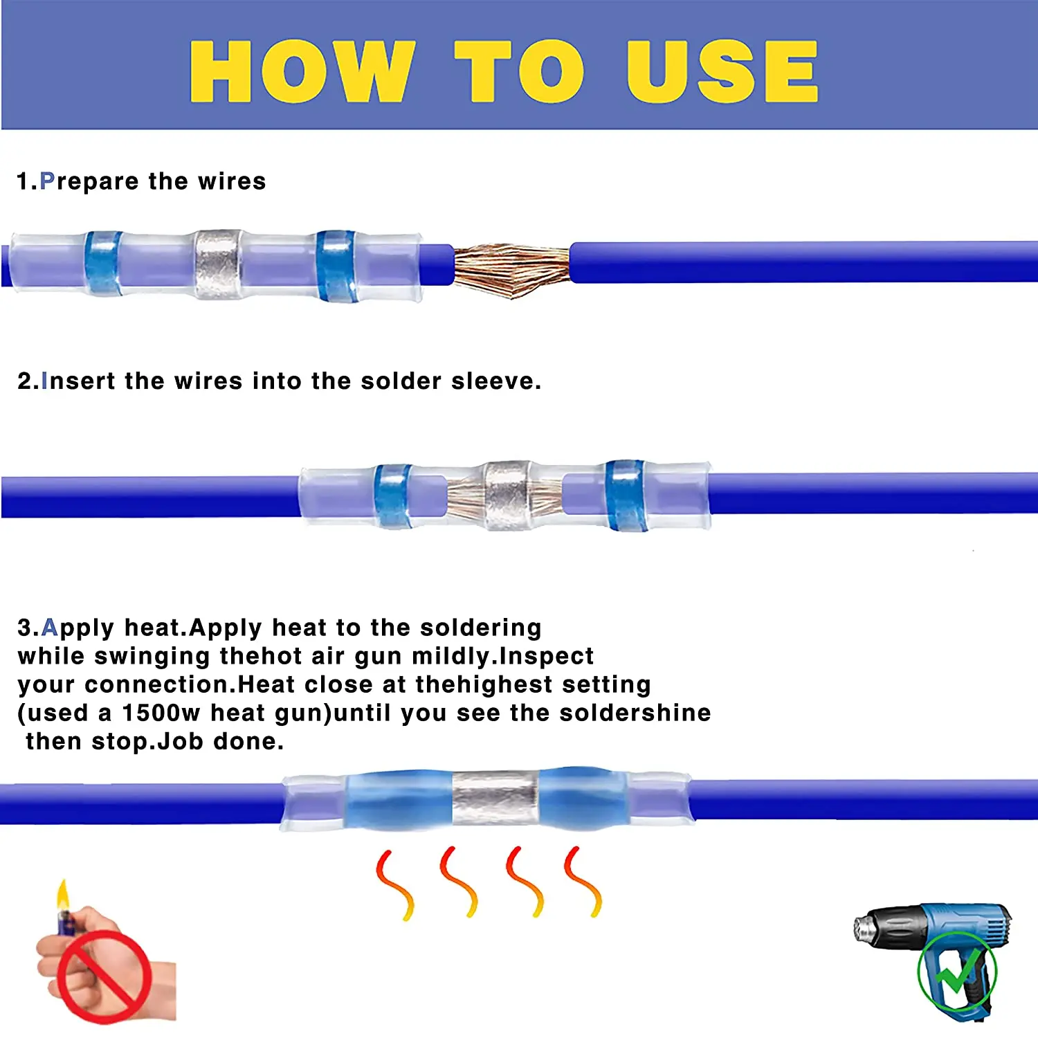 500PCS/5 color Solder Seal Wire Connectors,Heat Shrink Butt Connectors,AWG22-18 Marine Grade Waterproof Solder Wire Connectors