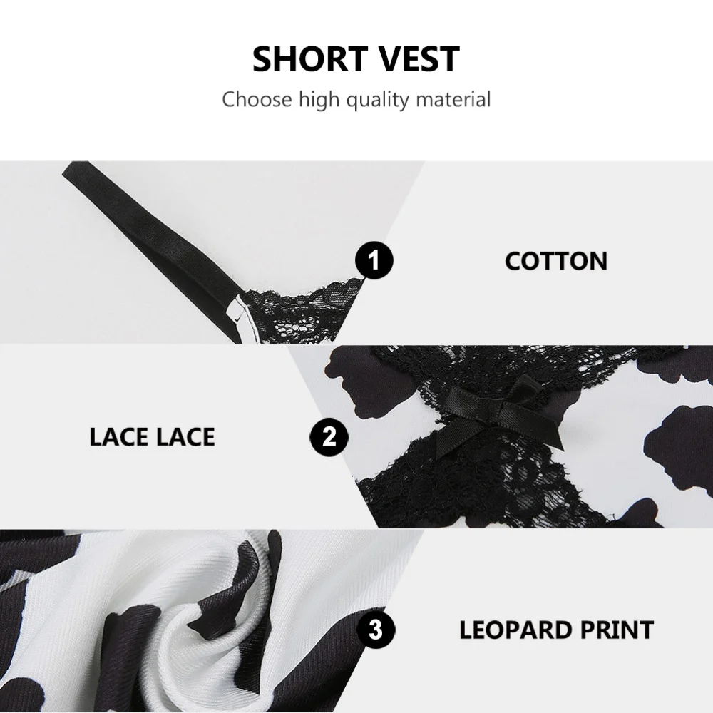 

1pc Sexy Vest Stylish Cow Grain Camisole Lace V Neck Vest for Woman Lady