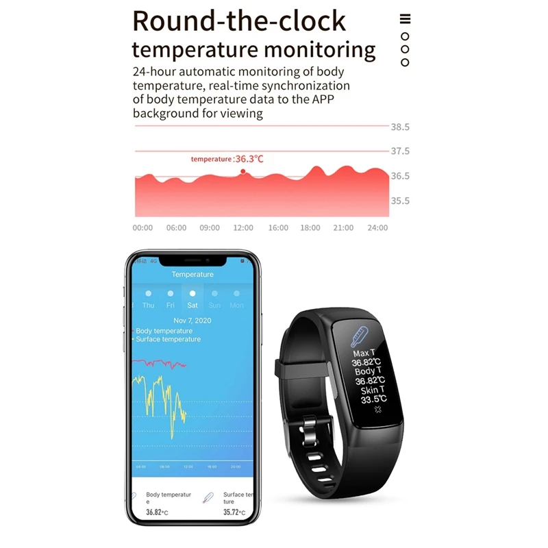 

TM01 Intelligent ECG Body Temperature Bracelet ECG+PPG Heart Rate Blood Pressure Blood Oxygen Sports Smart Watch
