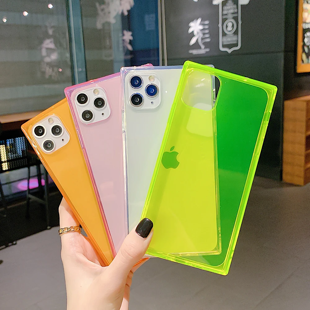 

Чехол для iPhone 11 12 Pro Max 12 Mini X XR XS Max 6 7 8 Plus SE 2020, прозрачный мягкий ТПУ модный квадратный дизайнерский чехол для телефона карамельных цветов