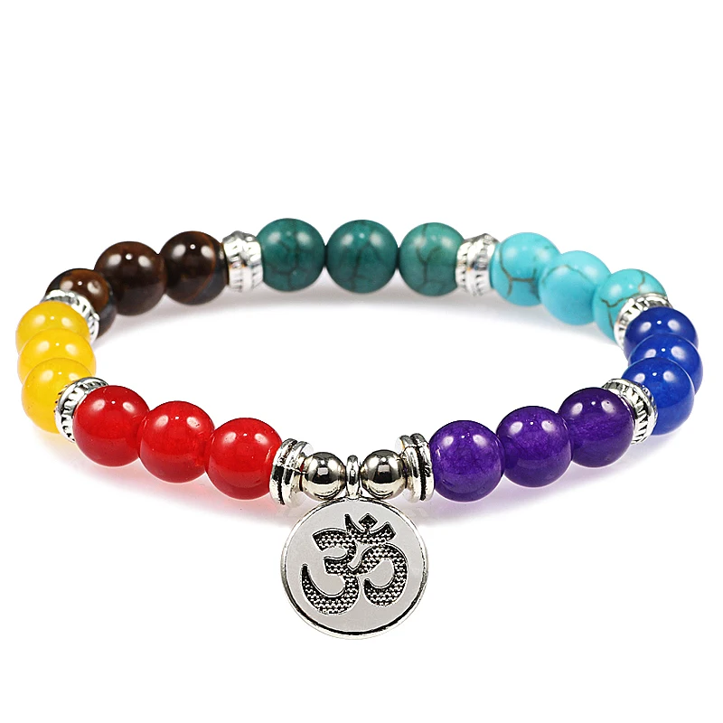 Новинка 7 чакр религия исцеляющий камень браслеты из бисера OM подвеска