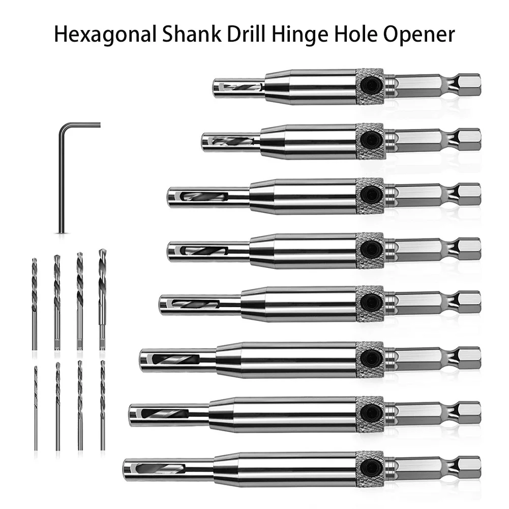 

17 Pcs Self Centering Hinge Hardware Drill Bit Set 5/64 7/64 9/64 11/64 13/64 HSS Wood Tool Hole Saw Cabinet Tool Set Hex Key