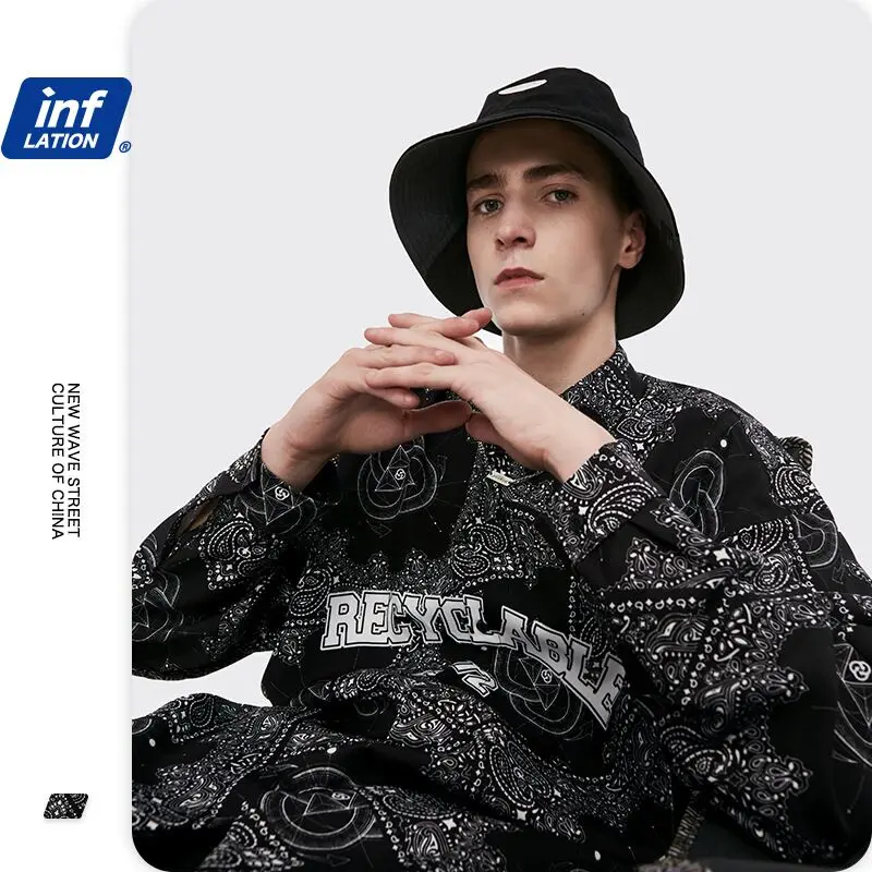 

Spring popular logo individuality cashew abstract nc printing easy men long shirts