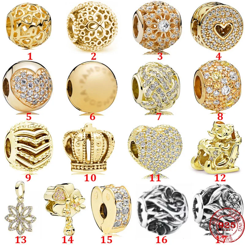 100 925 Sterling Silver Rose gold love crown Dangle Beads Fit Original Pandora Charms Bracelets DIY Women Jewelry