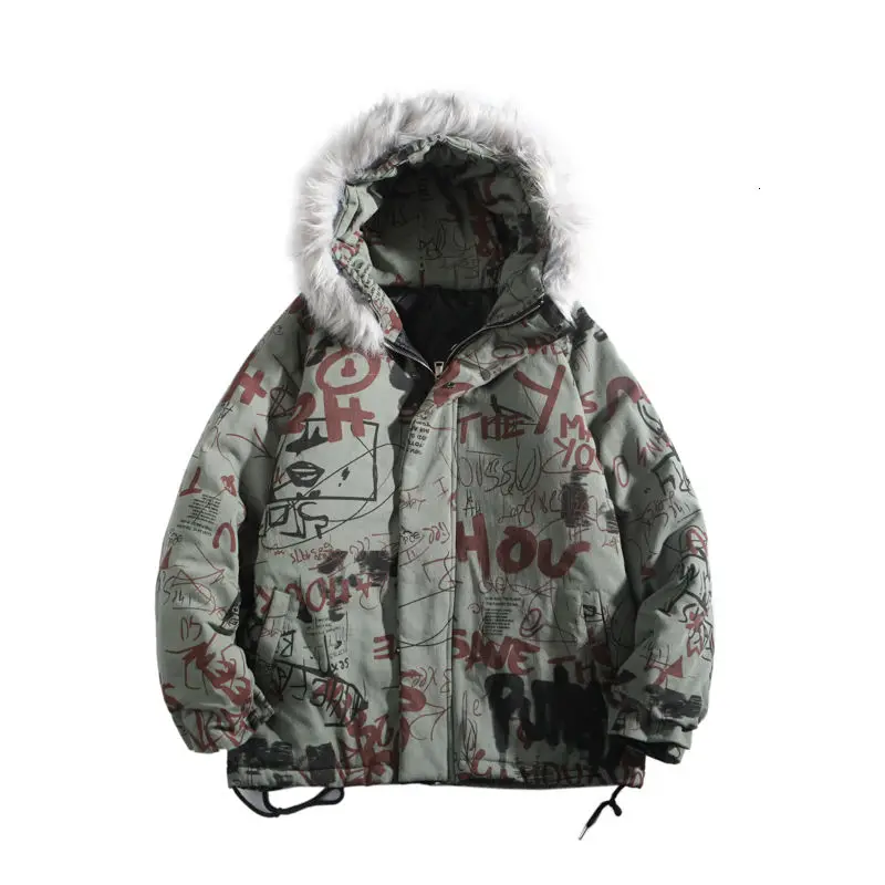 

Men's cotton-padded clothes 2020 autumn new graffiti hooded cotton-padded clothes casual casual fashion youth men's wear