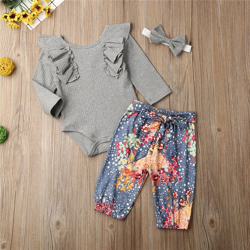 Модные боди с длинными рукавами для новорожденных девочек топы + длинные штаны