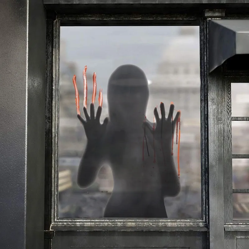 

Halloween Window Stickers Scary Women Ghost Shadow Handprints Stickers Scary Voyeur Peeker Stickers Self-adhesive Bloody Sticker