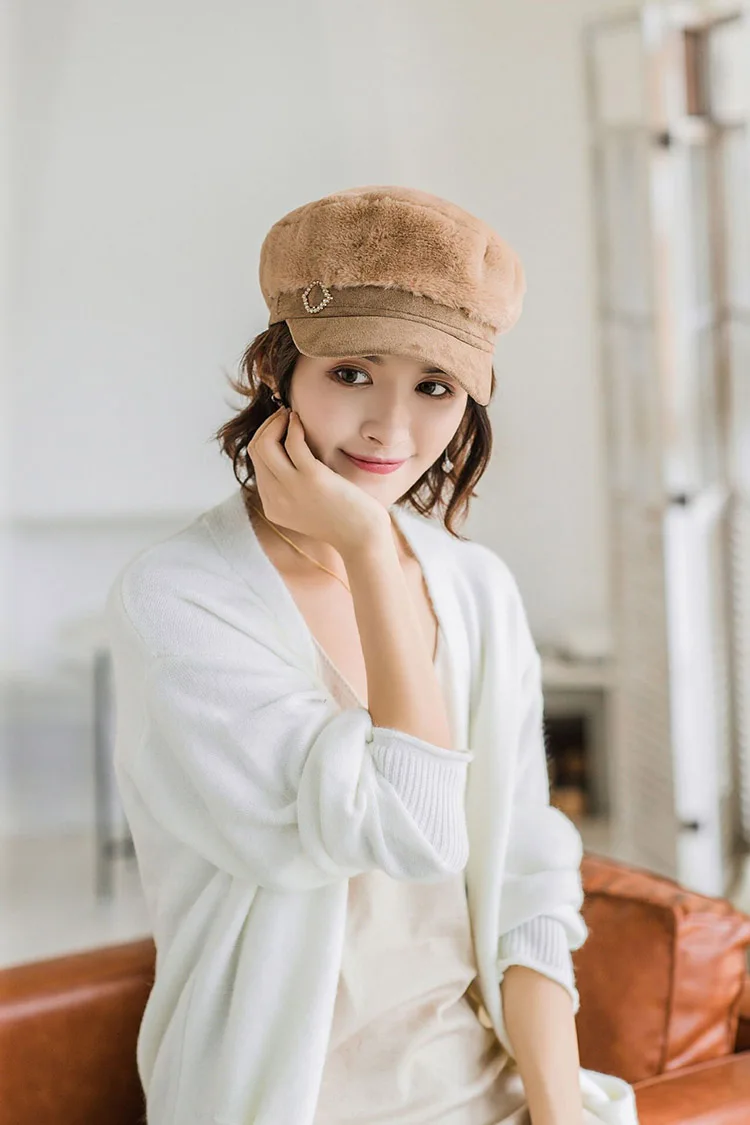 MAERSHEI/ Модные женские береты gorras, женская шапка в стиле милитари с кроличьим мехом, утолщенная теплая плоская кепка, восьмиугольные шапочки Newsboy