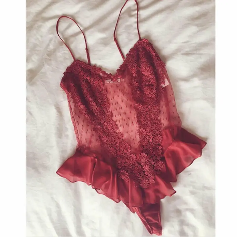

Lingerie Women Sexy Silk Lace Ruffles Bodysuits Robe Babydoll Nightdress Nightgown Sleepwear