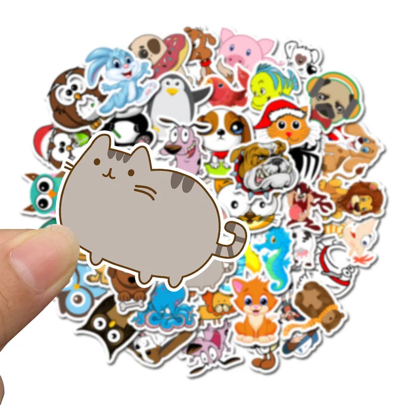 50pcs cute animal stickers for Car Styling Bike Motorcycle Phone Laptop Travel Luggage shark Sticker not repeat cat dog | Игрушки и