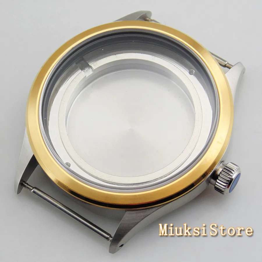 41mm Watch case sapphire glass gold bezel steel watch fit DG2813/3804 Miyota 82 Series | Наручные часы