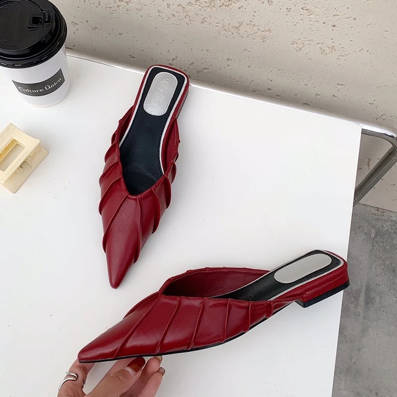 

Летние женские сандалии на плоской подошве; Шлепанцы; Однотонные женские шлепанцы без застежки с острым носком; Уличные тапочки; Женские шл...