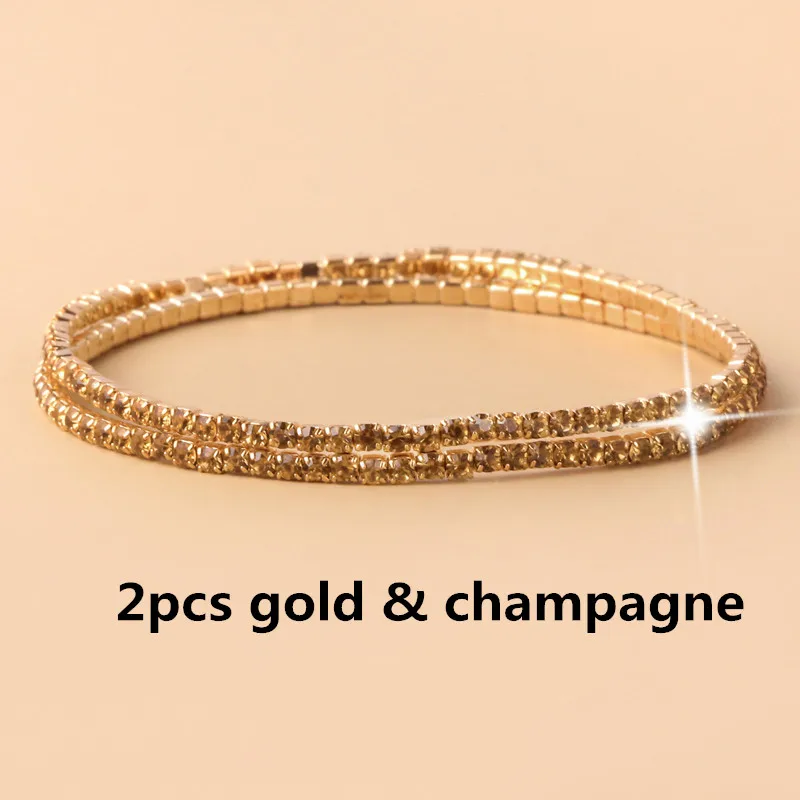 2pcs gold champagne 1-2 шт набор циркониевый регулируемый браслет для женщин шариковая направляющая Кристалл CZ золото/серебро цвет ювелирные изделия Pulseira Feminina - Окраска металла: 2pcs gold champagne