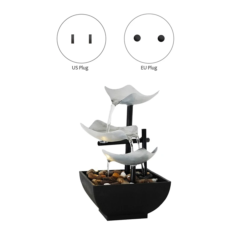 

Indoor 3-Tier Tabletop Fountain, Automatic Pump with Power Switch, Extra Deep Basin with Natural Feature