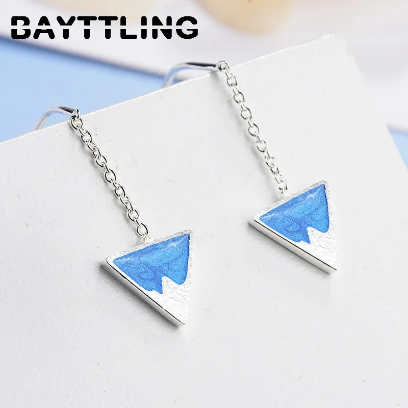 

BAYTTLING 925 Sterling Silver 46 MM Exquisite Triangle Wave Long Tassel Earrings For Women Fashion Couples Wedding Jewelry Gifts